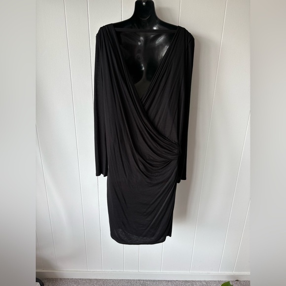 Helmut Lang Black Draped Long Sleeve Dress | Size Large - Picture 6 of 9